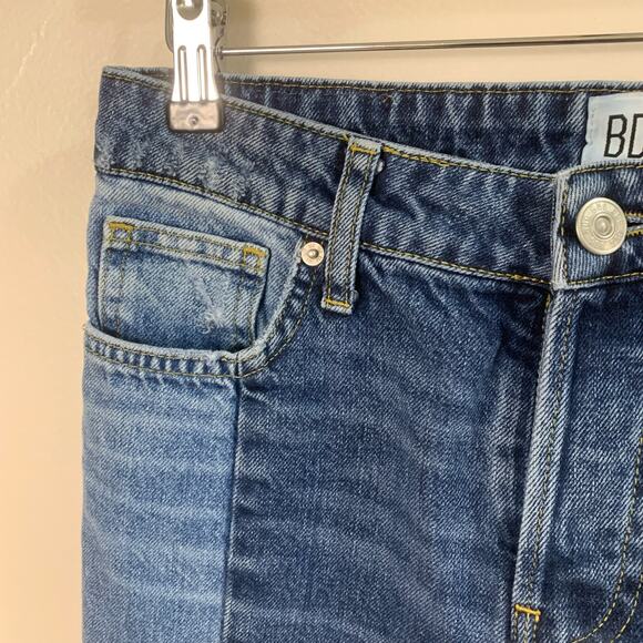 BDG Urban Outfitters Size W26 L32 Jessye Straight Leg Spliced Jeans Blue Raw Hem - Picture 12 of 14